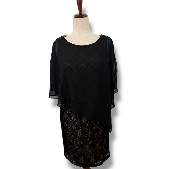 NEW Connected Apparel Black Lace Dress with cape overlay Petite Size 4 Cocktail - Picture 1 of 8